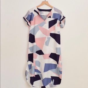 Fray Patterned Short Sleeve Shift Dress